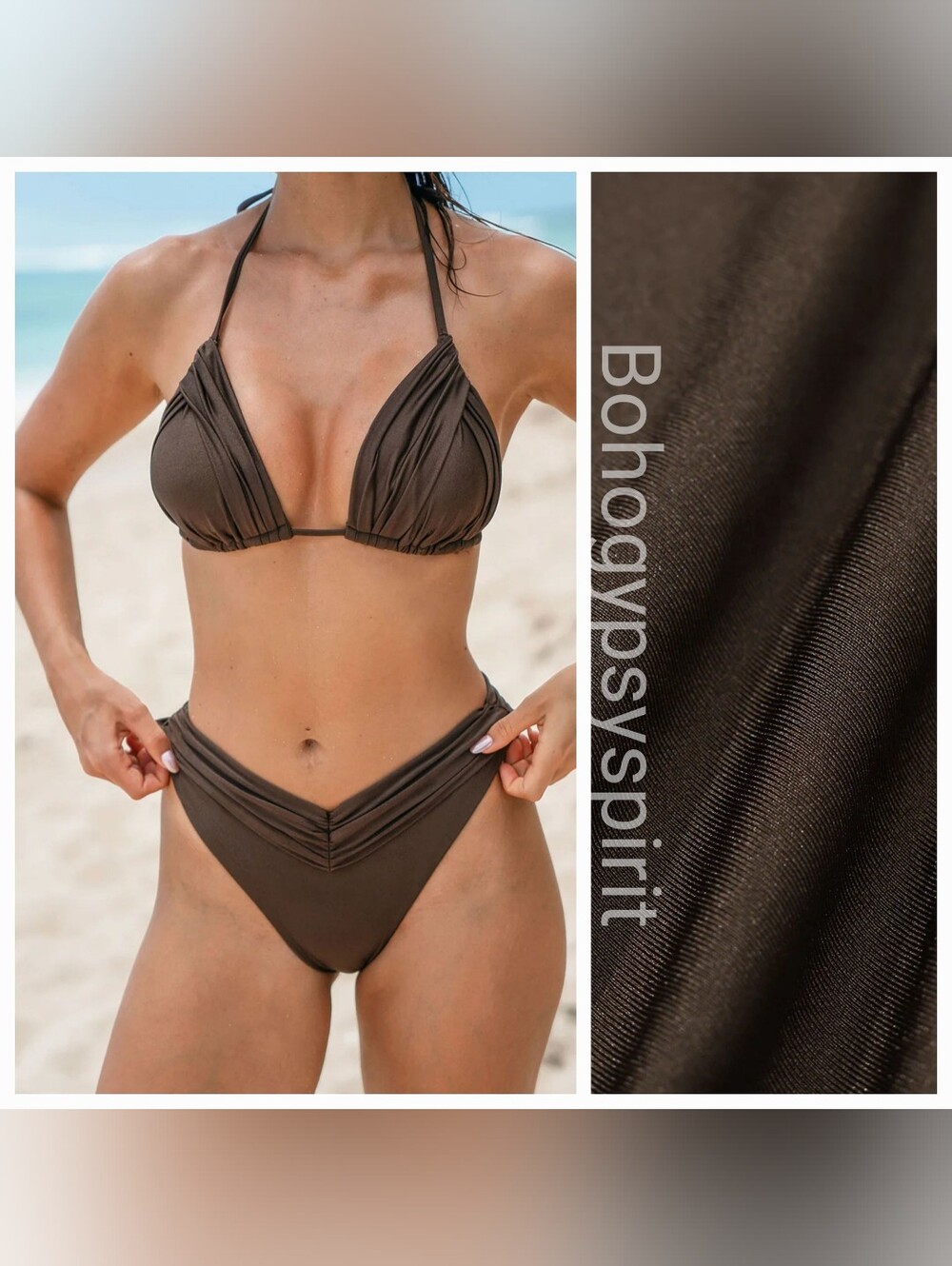 $76 Berlook Dark Coffee Brown Ruched Bikini Set, Large